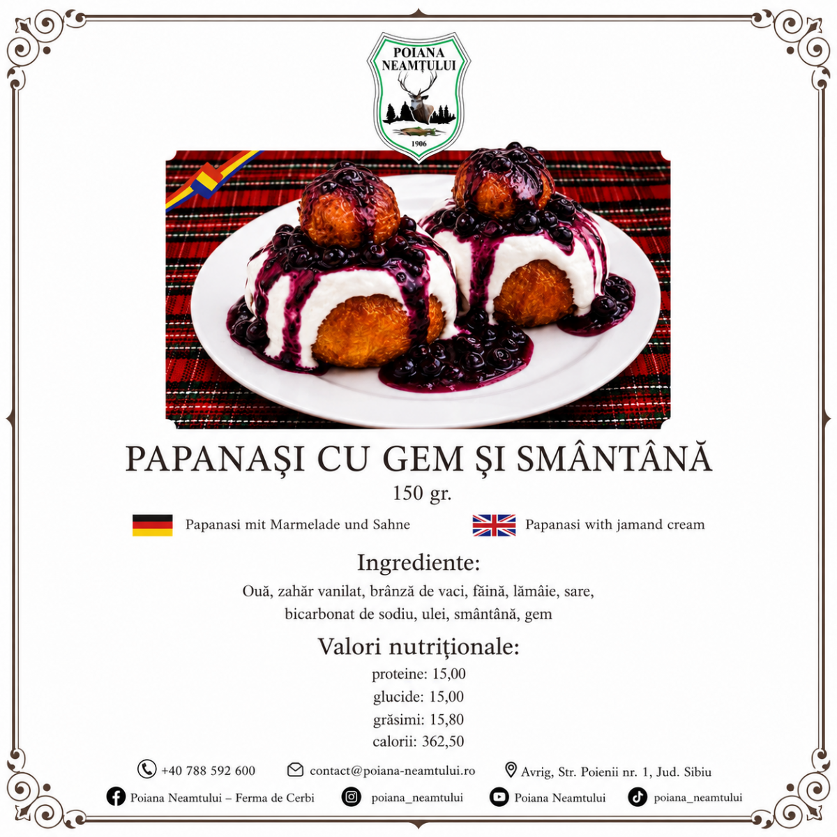 Papanași cu gem și smântână